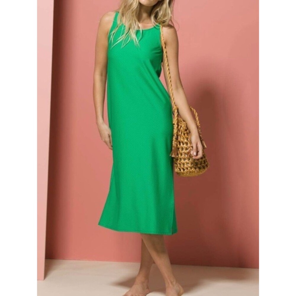 Hermoza Abigail Green Textured Tank Slit Midi Dress Coverup | Size S